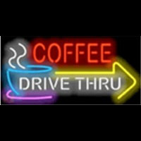 Coffee Drive Thru with Right Arrow Leuchtreklame