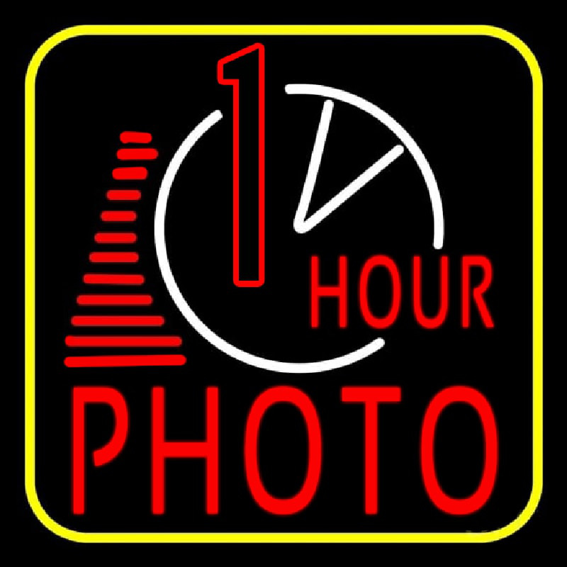 1 Hour Photo With Clock Icon Leuchtreklame