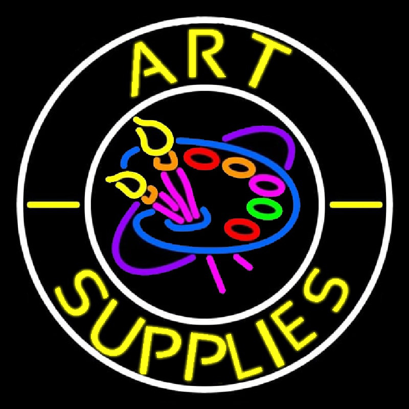 Art Supplies With White Circle Leuchtreklame