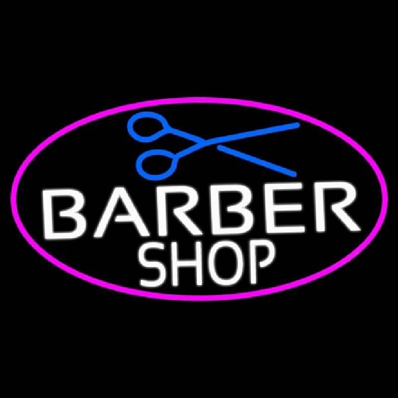 Barber Shop And Scissor With Pink Border Leuchtreklame