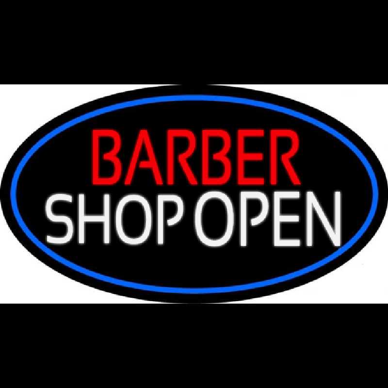 Barber Shop Open With Blue Border Leuchtreklame