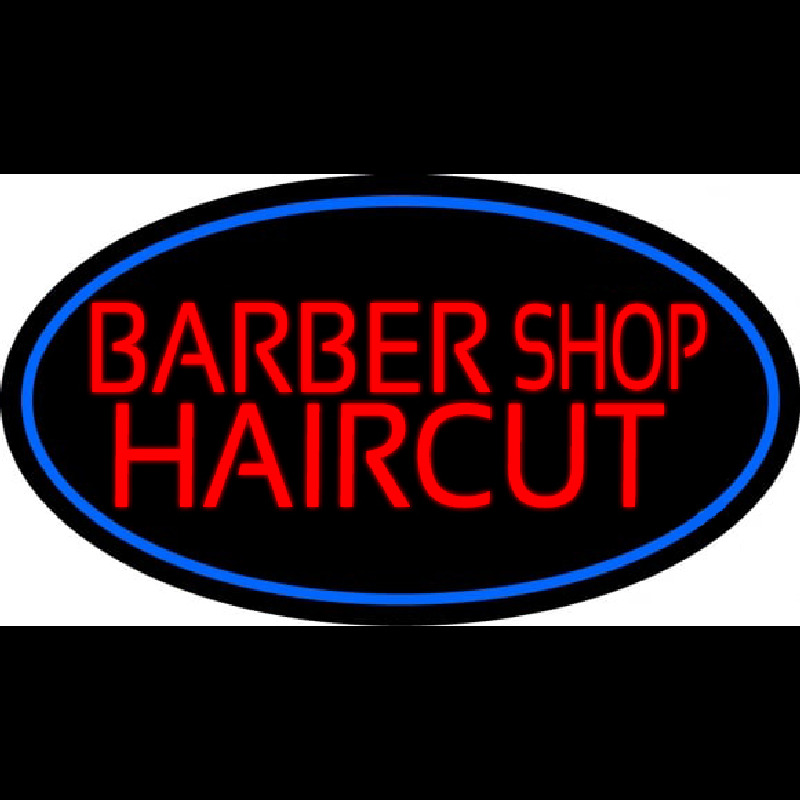 Barbershop Haircut With Blue Border Leuchtreklame