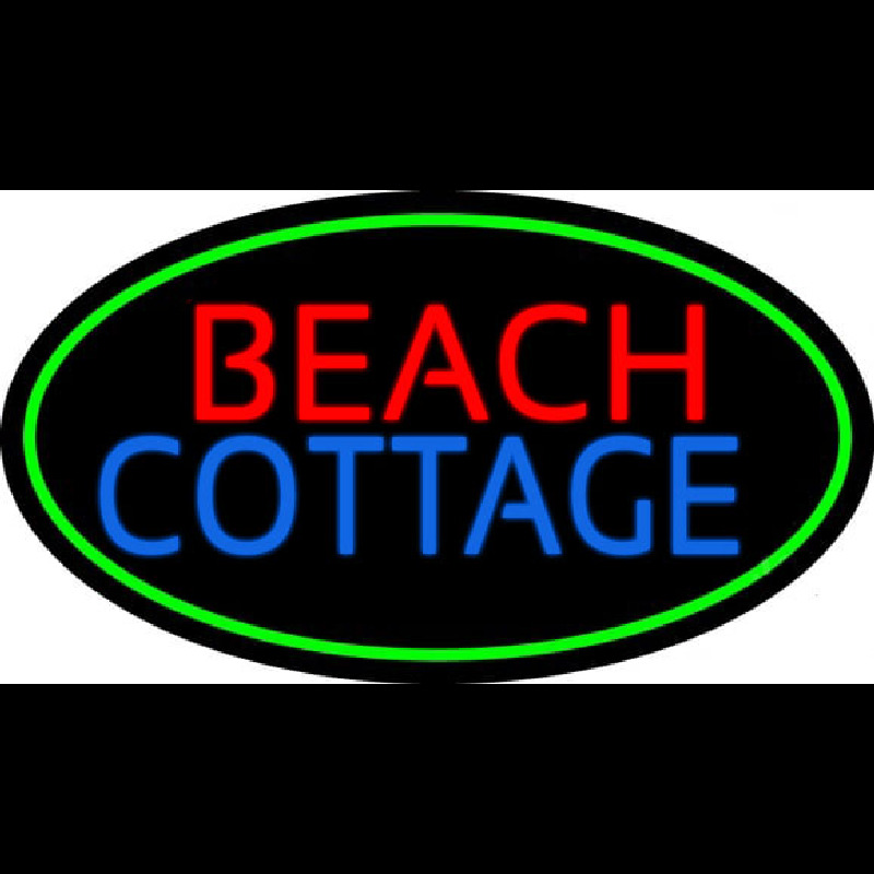 Beach Cottage With Green Border Leuchtreklame