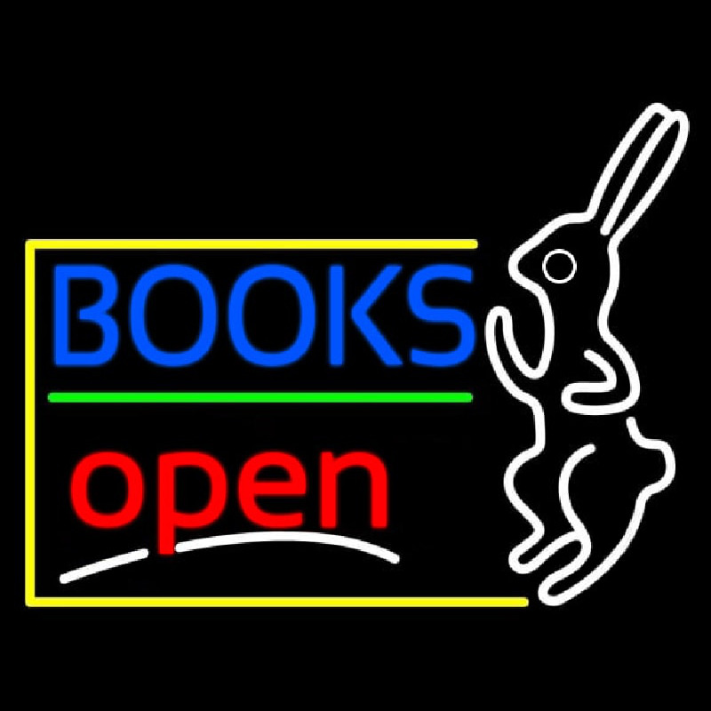 Blue Books With Rabbit Logo Open Leuchtreklame