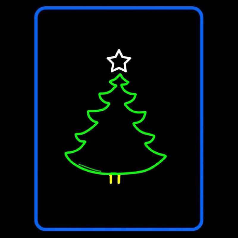 Blue Border Green Christmas Tree Logo Leuchtreklame