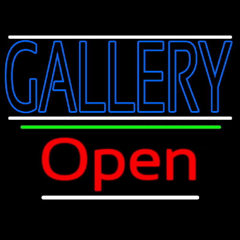 Blue Gallery With White Line With Open 3 Leuchtreklame