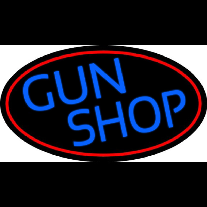 Blue Gun Shop With Red Round Leuchtreklame