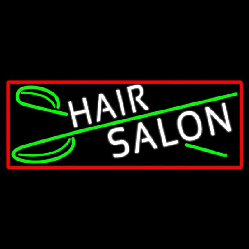 Blue Hair Salon With Scissor Leuchtreklame