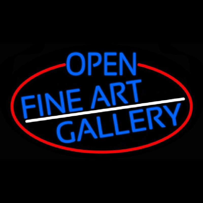 Blue Open Fine Art Gallery Oval With Red Border Leuchtreklame