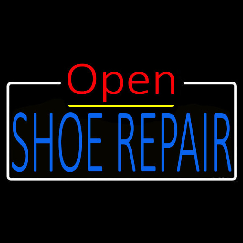 Blue Shoe Repair Open White Border Leuchtreklame