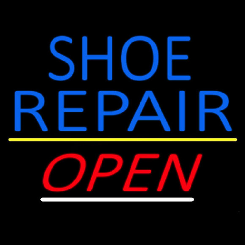 Blue Shoe Repair Open With Line Leuchtreklame