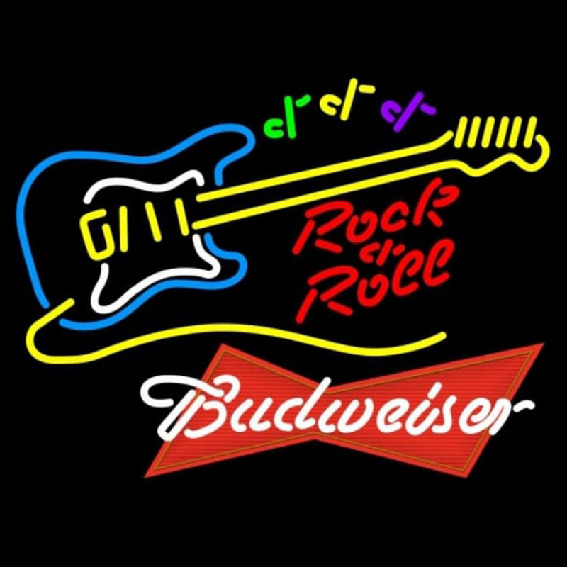 Budweiser Red Rock N Roll Yellow Guitar Beer Sign Leuchtreklame