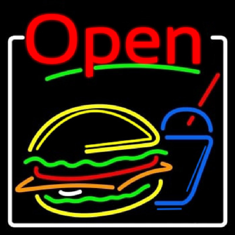 Burger And Drink Open Leuchtreklame