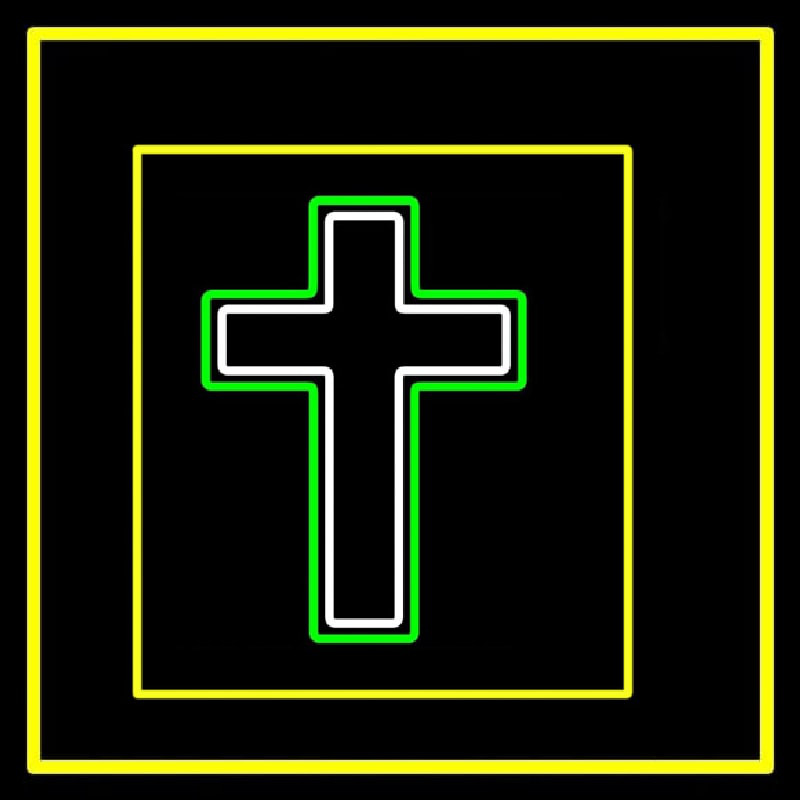 Christian Cross Yellow Border Leuchtreklame