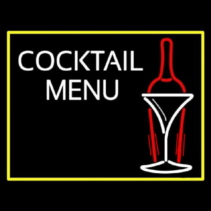 Cocktail Menu With Bottle Leuchtreklame