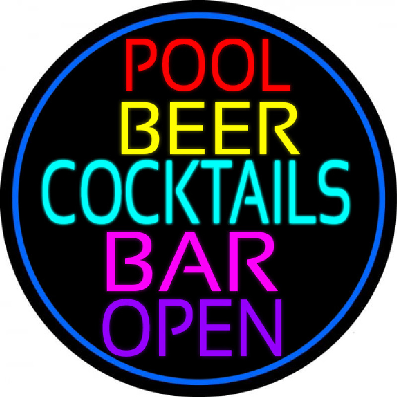 Cocktails Pool Beer Bar Open Leuchtreklame