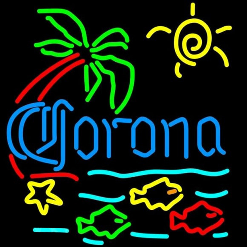 Corona Tropical Fish w Palm Tree Beer Sign Leuchtreklame