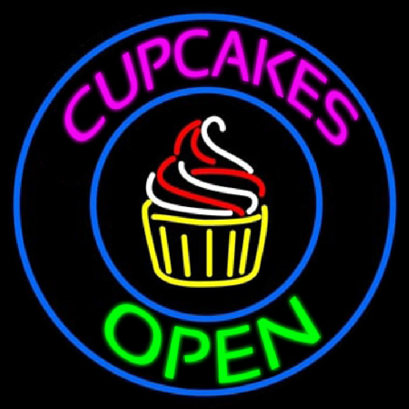 Cupcakes Open With Circle Leuchtreklame