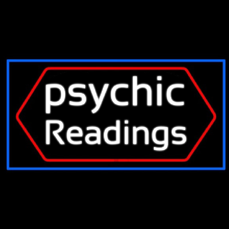 Cursive Psychic Readings With Blue Border Leuchtreklame