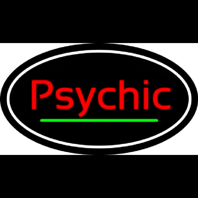 Cursive Red Psychic White Border With Green Line Leuchtreklame