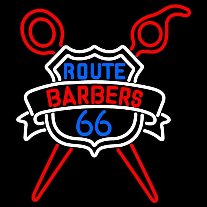 Custom Route Barbers 66 Logo Leuchtreklame