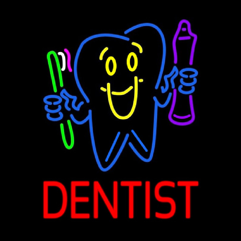 Dentist Tooth Logo With Brush And Paste Leuchtreklame