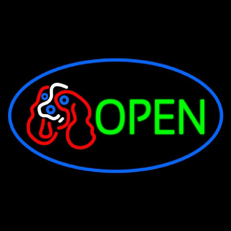 Dog Logo Open Blue Oval Leuchtreklame