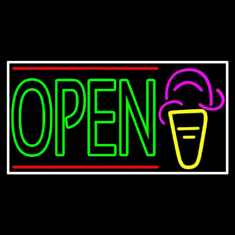 Double Stroke Green Open Ice Cream Cone Leuchtreklame