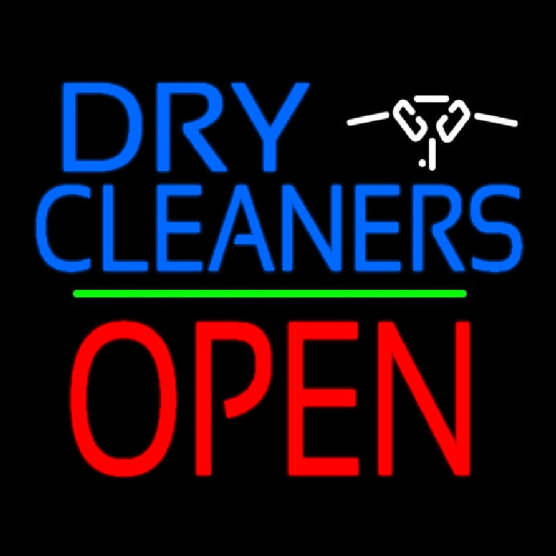 Dry Cleaners Logo Block Open Green Line Leuchtreklame