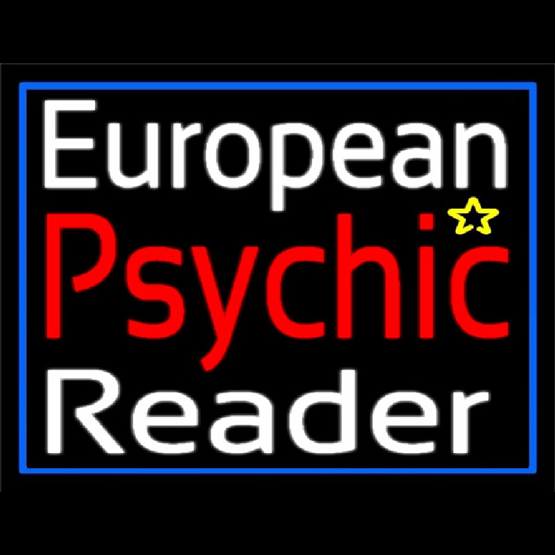 European Psychic Reader With Blue Border Leuchtreklame