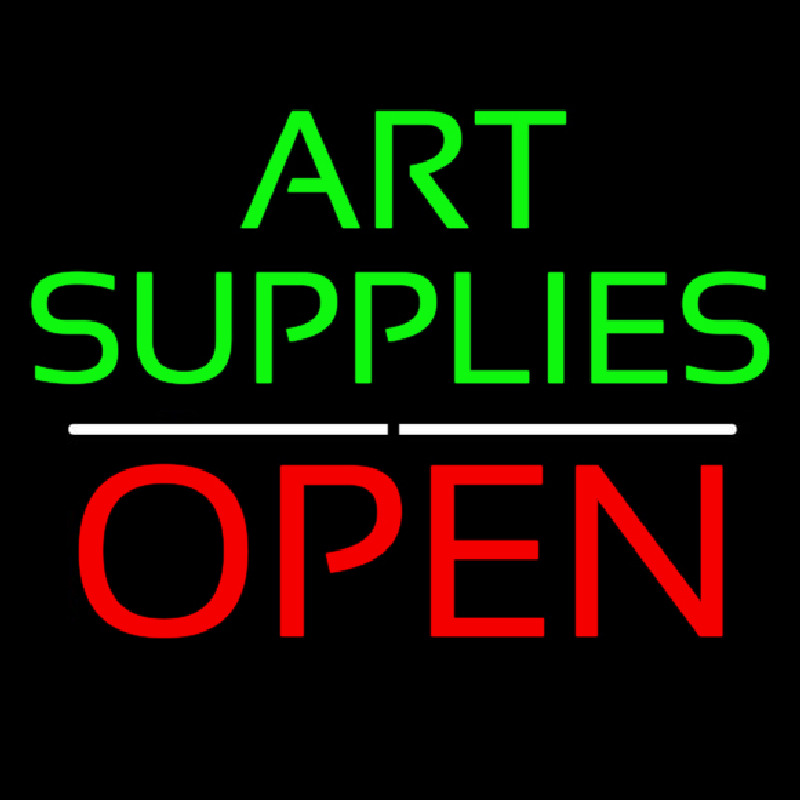 Green Art Supplies With Open 1 Leuchtreklame