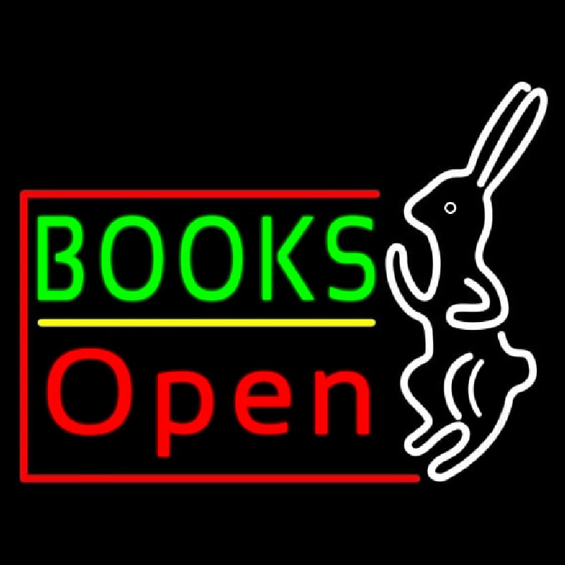 Green Books With Rabbit Logo Open Leuchtreklame