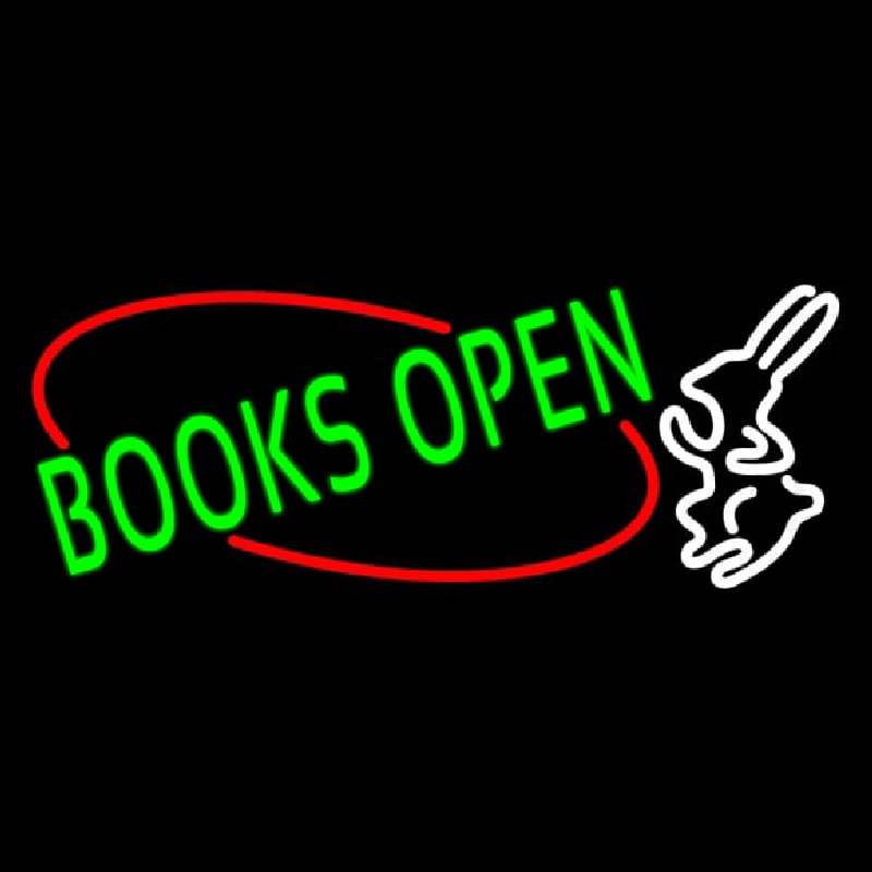 Green Books With Rabbit Logo Open Leuchtreklame