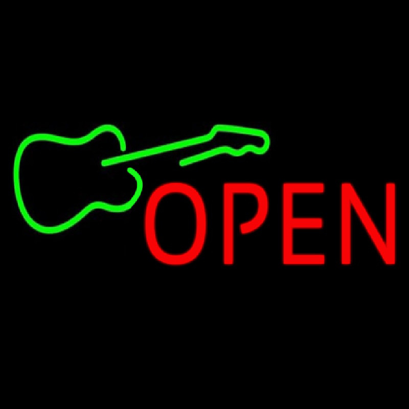 Green Guitar Open Leuchtreklame