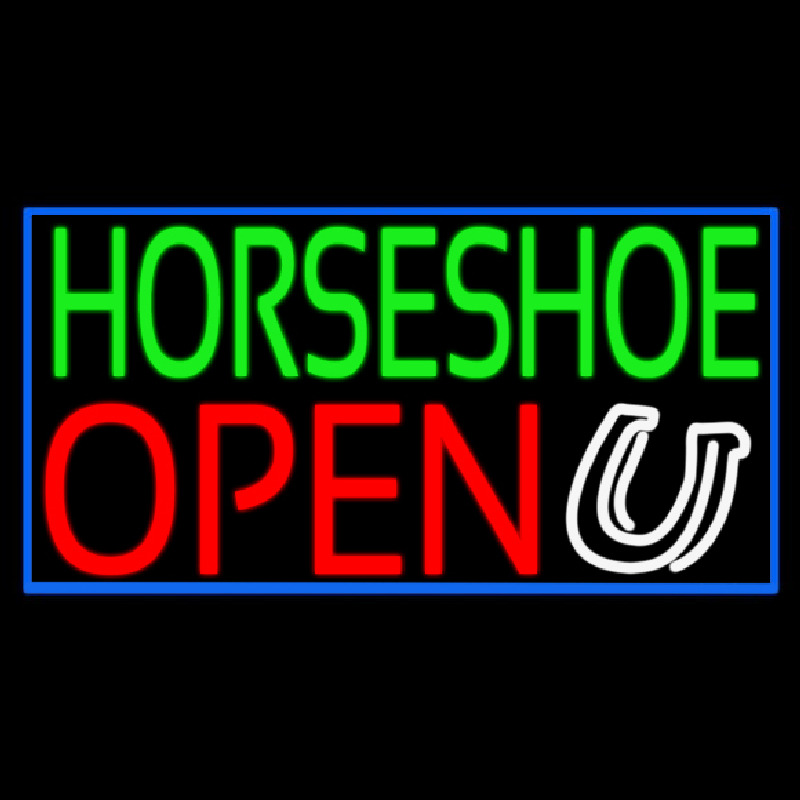 Green Horseshoe Open With Border Leuchtreklame