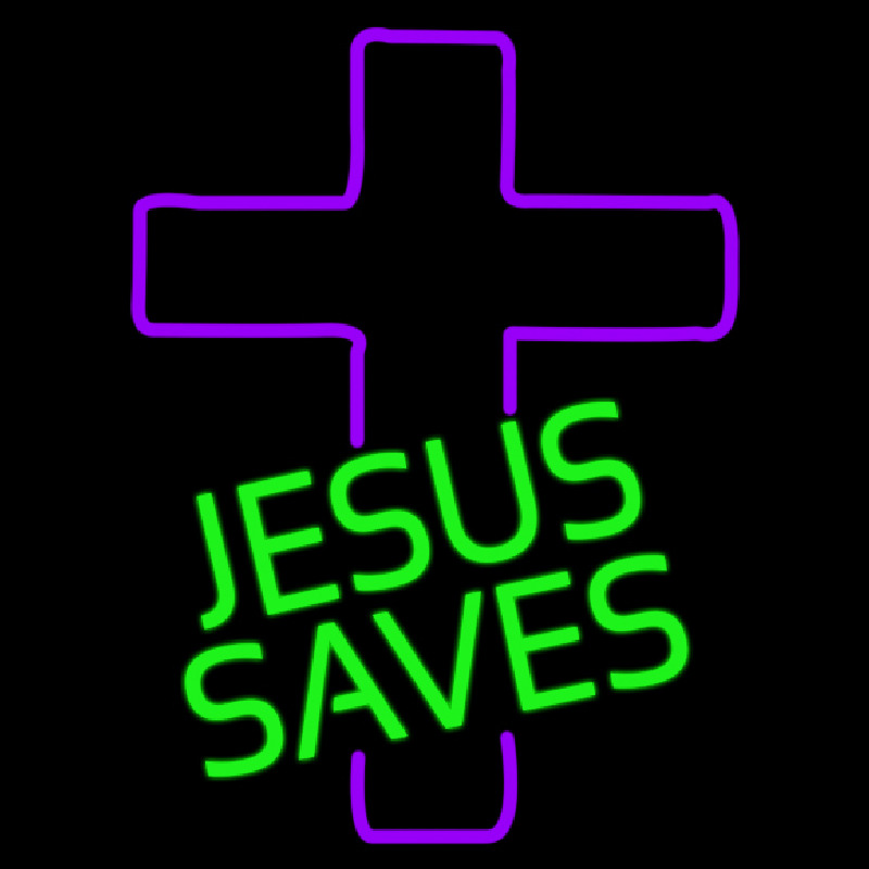 Green Jesus Saves Purple Cross Leuchtreklame