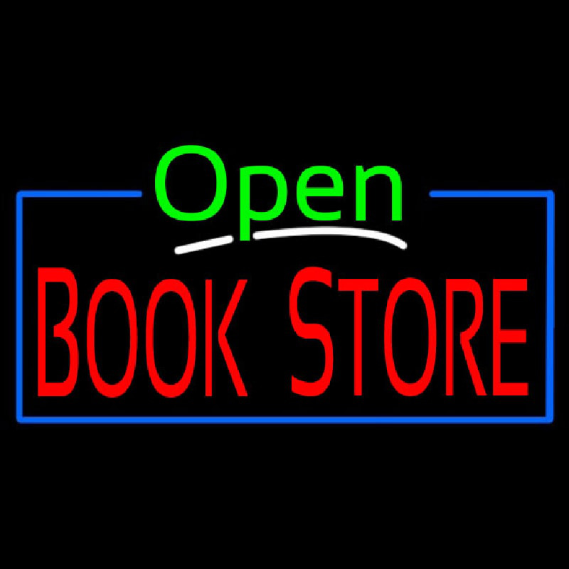 Green Open Book Store Blue Border Leuchtreklame