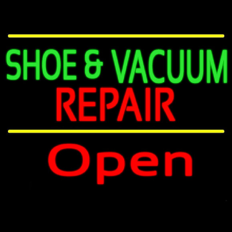 Green Shoe And Vacuum Red Repair Open Leuchtreklame