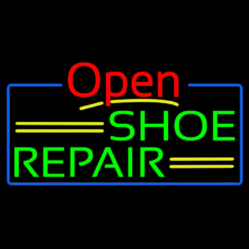 Green Shoe Repair Open With Blue Border Leuchtreklame