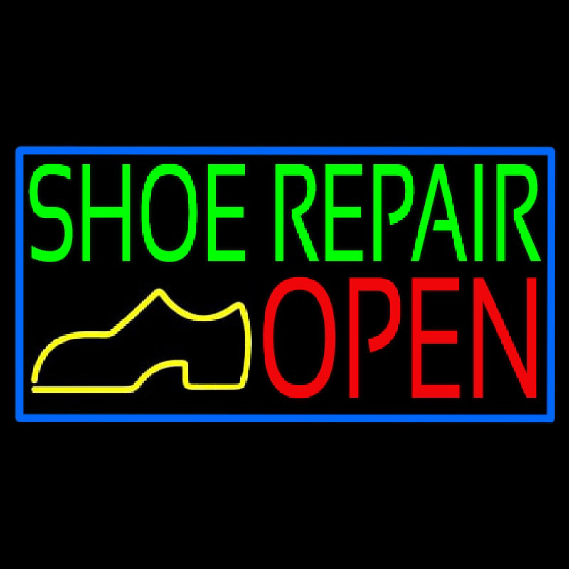 Green Shoe Repair Open With Border Leuchtreklame