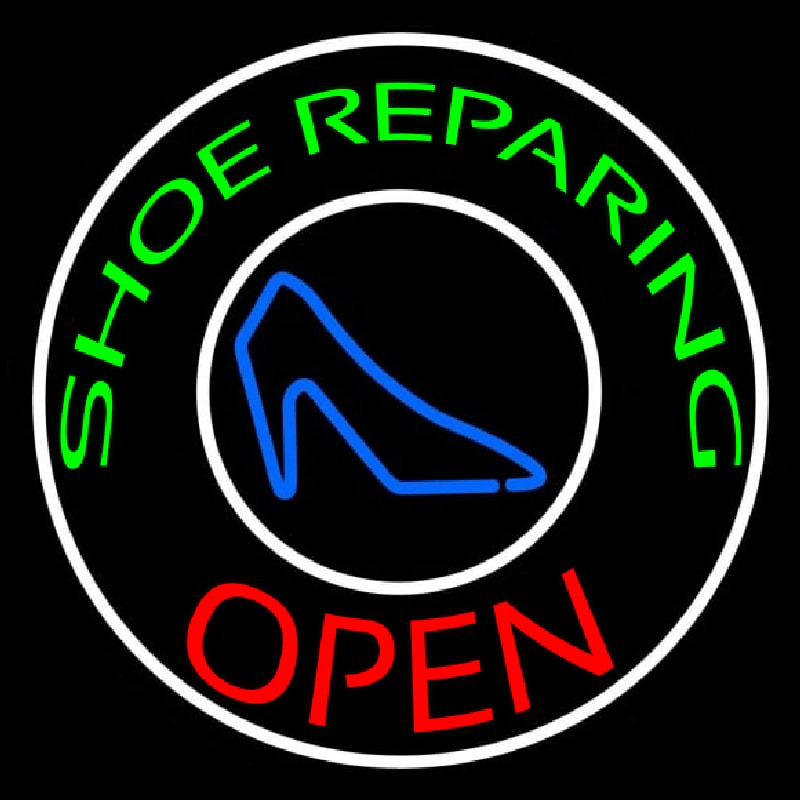 Green Shoe Repairing Open With Border Leuchtreklame