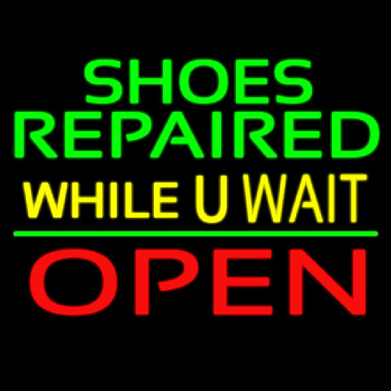 Green Shoes Repaired Yellow While You Wait Open Leuchtreklame