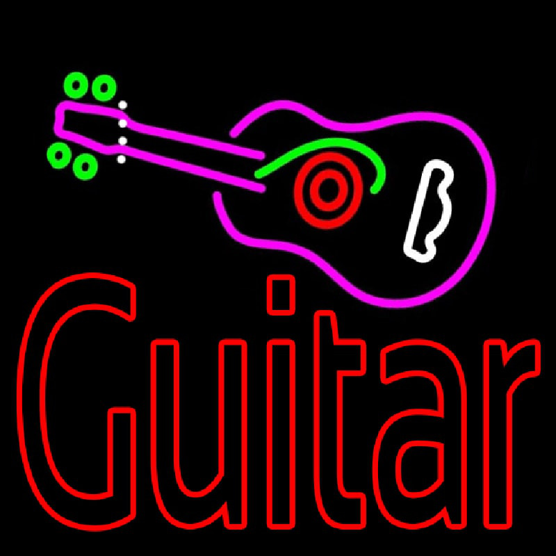 Guitar Logo In Turquoise Red Leuchtreklame