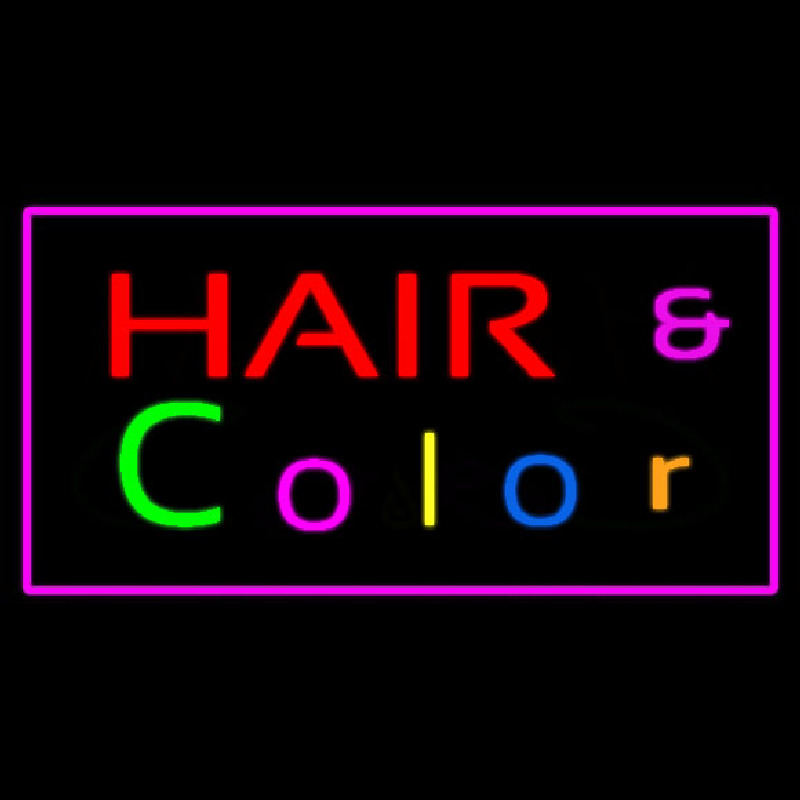 Hair And Color With Pink Border Leuchtreklame