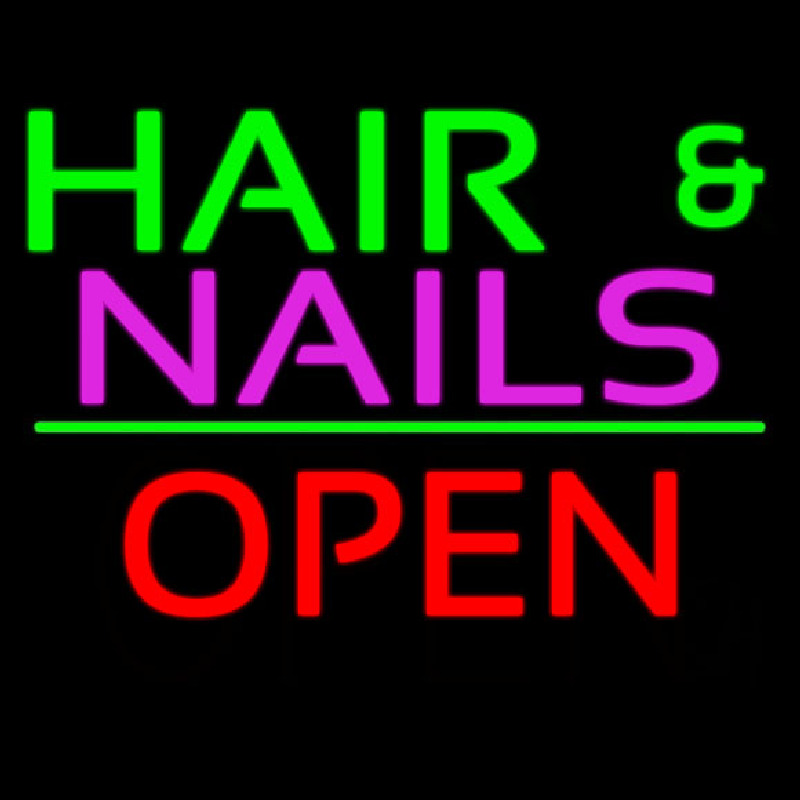 Hair And Nails Block Open Green Line Leuchtreklame