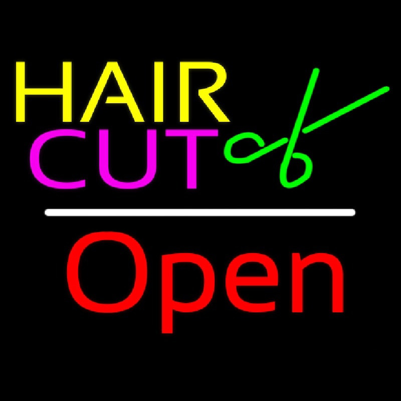 Hair Cut Logo Open White Line Leuchtreklame