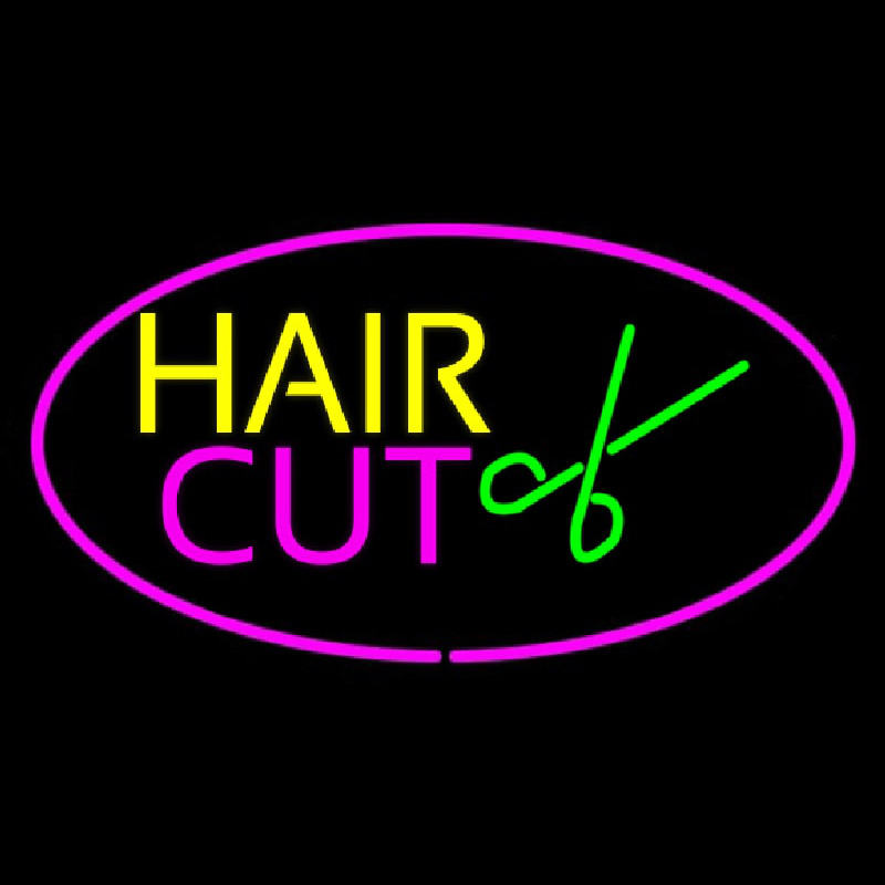 Hair Cut Logo Oval Pink Leuchtreklame