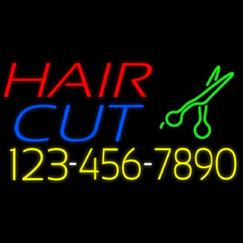 Hair Cut With Number And Scissor Leuchtreklame