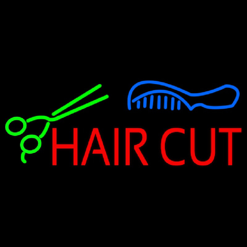 Hair Cut With Scissor And Comb Leuchtreklame