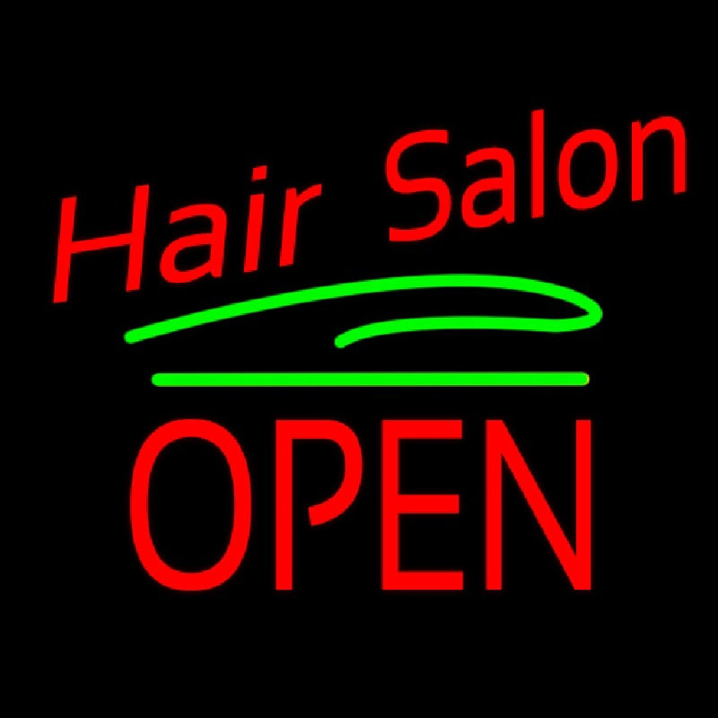 Hair Salon Block Open Green Line Leuchtreklame